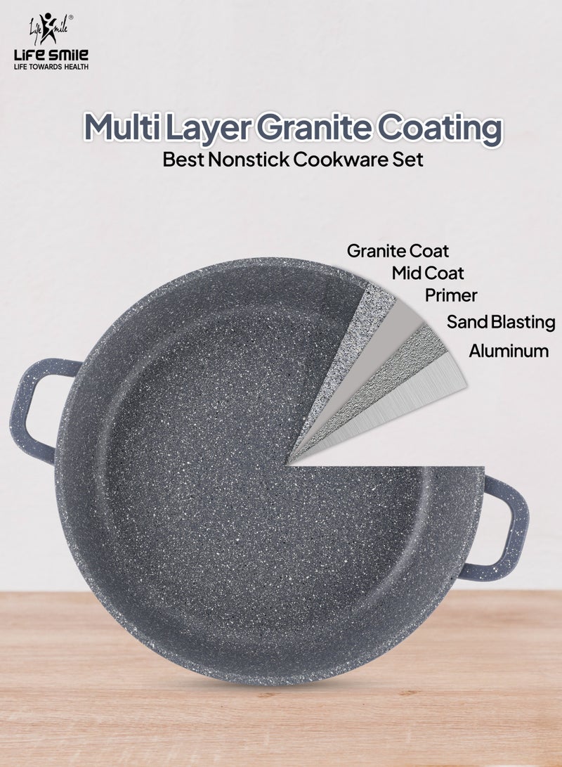 Life Smile Multi Layer Granite Non-Stick Cookware Set with Induction Bottom – 20/24/28/32cm Aluminium Soup Pots with Lid,28cm Shallow Pot with Lid,3pcs Silicone Utensils & 2pcs Silicon Gloves – Oven Safe - Image 4